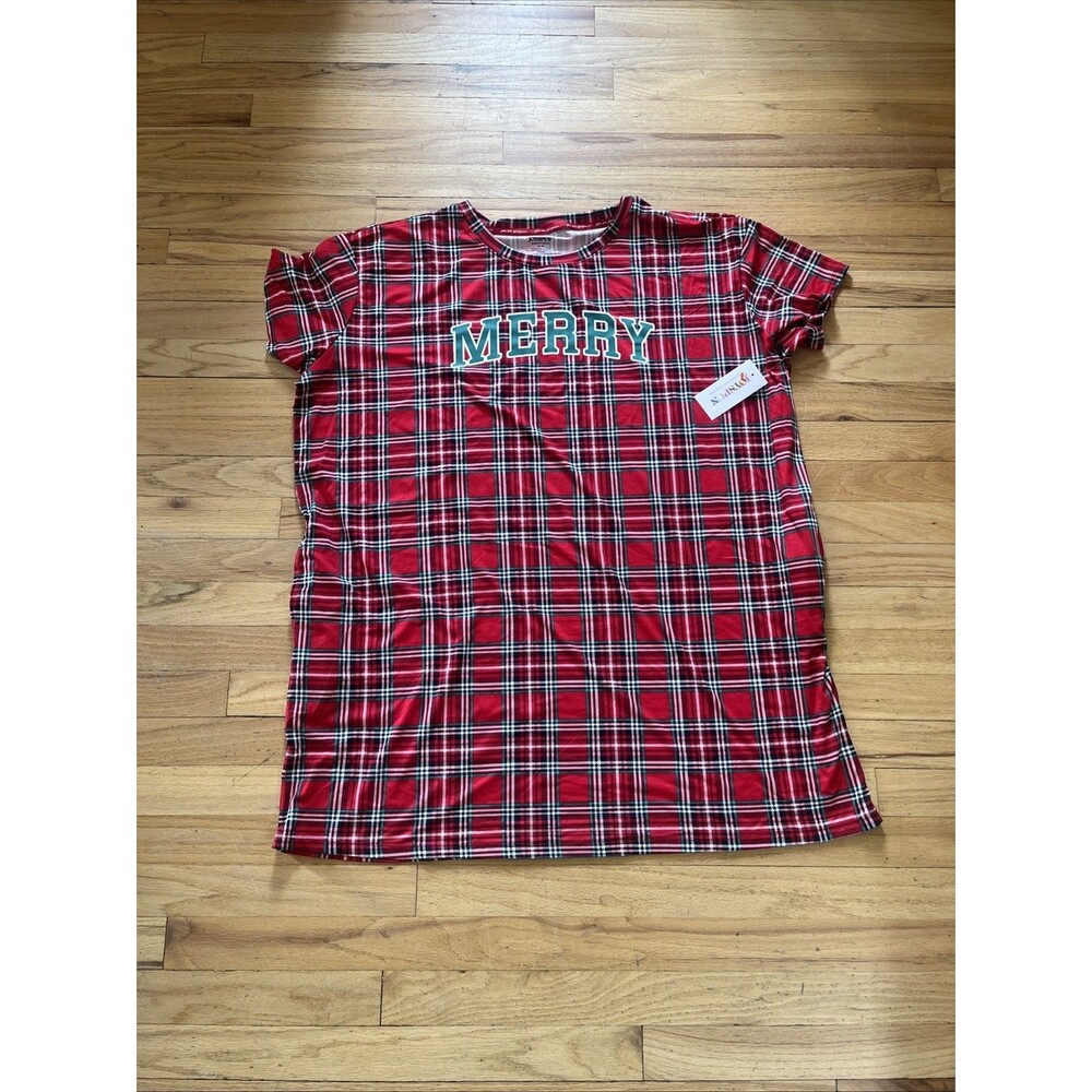 Joyspun Women 2x-3x Short Sleeve Sleep Shirt Color Red Pepper Plaid NWT